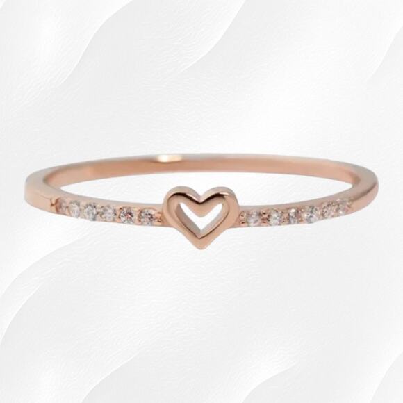 Rose Golden Heart Coquette Zirconia Hollow Fashion Jewelry Minimal Ring Size 6 - Picture 1 of 5